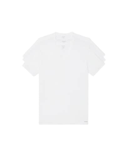 Calvin Klein Men's Cotton Stretch Undershirt Packs, 3 White-Vneck, Large