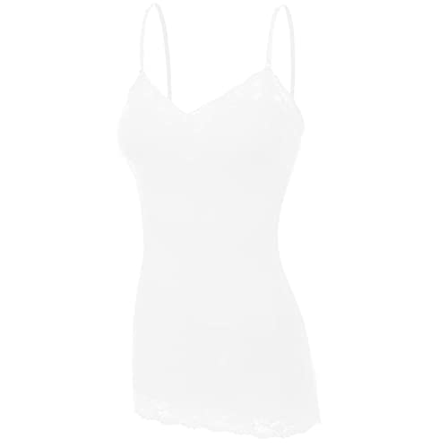 Bozzolo RT1004 Women's Lace Neck Camisole Top, Large, White