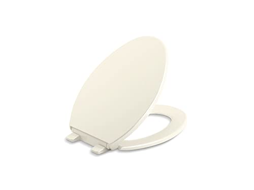 Kohler K-20110-96 Brevia Elongated Toilet Seat with Grip-Tight Bumpers, Quiet-Close Seat, Quick-Attach Hardware, Biscuit