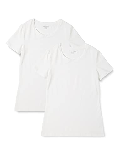 Amazon Essentials Women's Classic-Fit Short-Sleeve Crewneck T-Shirt, Pack of 2, White, Large