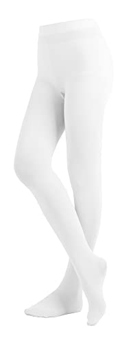 EMEM Apparel Women's Ladies Solid Colored Opaque Dance Ballet Costume Microfiber Footed Tights Stockings Fashion White C