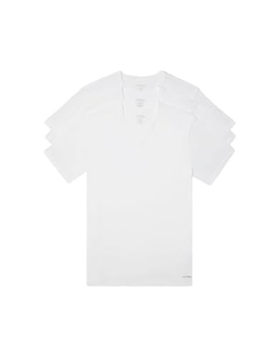 Calvin Klein Men's Cotton Classics 3-Pack Undershirts, 3 WHITE - VNECK, L