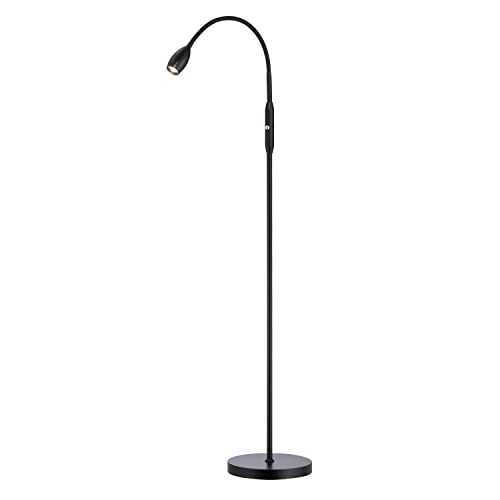 O’Bright Ray – Adjustable LED Beam Floor Lamp, Dimmable and Zoomable Spotlight, Flexible Gooseneck, Reading/Crafting Standing Lamp, Work Table Light, Matte Black