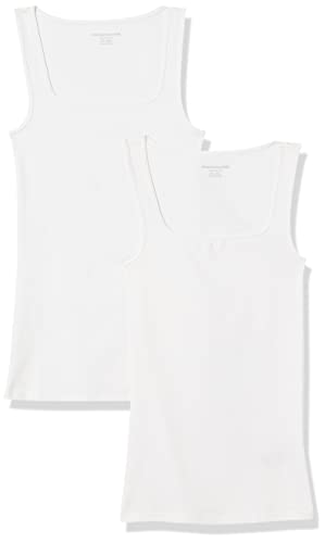Amazon Essentials Women's Slim Fit Square Neck Tank, Pack of 2, White, Small