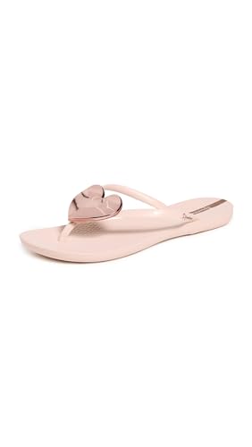 Ipanema Women's Wave Heart Flip Flop - Comfortable & Stylish Summer Sandal with Metallic Heart Embellishment, Anatomic Footbed & Non-Slip Sole, Pink Rose, Size 8