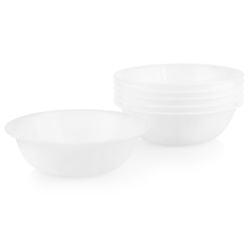 Corelle Vitrelle 6-Piece Soup/Cereal Bowl Set, Triple Layer Glass and Chip Resistant, 18 Oz Lightweight Round Bowls, Winter Frost White