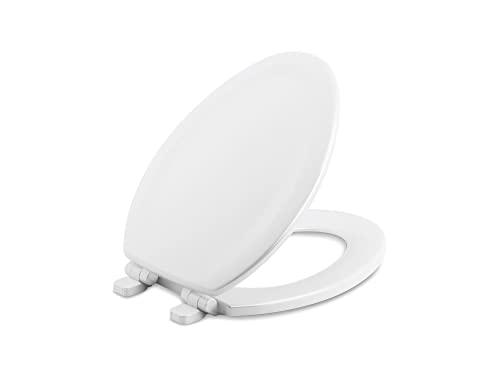 KOHLER Stonewood Toilet Seat, Quiet-Close Elongated, Slow Close, Wooden Toilet Seat, White