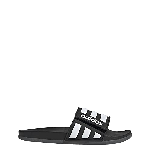 adidas Men's Adilette Comfort Adjustable Slides Sandal, Core Black/White/Grey, 12