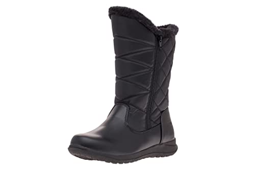 Khombu Carly Women's Winter Boots Warm Faux Fur-Lined Tall Mid-Calf Height with Dual Zippers, Black, 8.5M