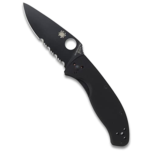 Spyderco Tenacious Folding Utility Pocket Knife with 3.39' Black Stainless Steel Blade and Durable G-10 Handle - Everyday Carry - CombinationEdge - C122GBBKPS