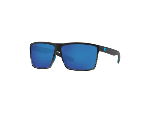 Costa Rincon 6S9018 901802 63MM 179 Matte Smoke Crystal Fade/Blue Mirror 580G Glass Polarized Rectangle Sunglasses for Men + BUNDLE with Designer iWear Eyewear Kit
