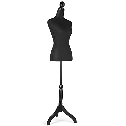 Female Dress Form Mannequin Body Torso Stand with Adjustable Height Stand Dress Form for Display or Decoration, Black