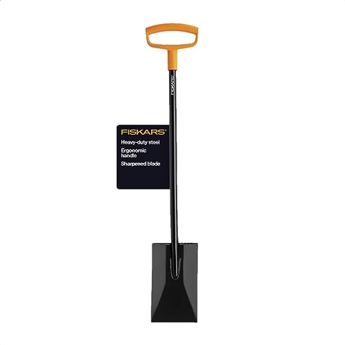 Fiskars Square Garden Spade Shovel - 46' - Steel Flat Shovel with D-Handle - Garden Tool for Digging, Lawn Edging, Pruning - Heavy Duty Weed Puller Tool - Black/Orange