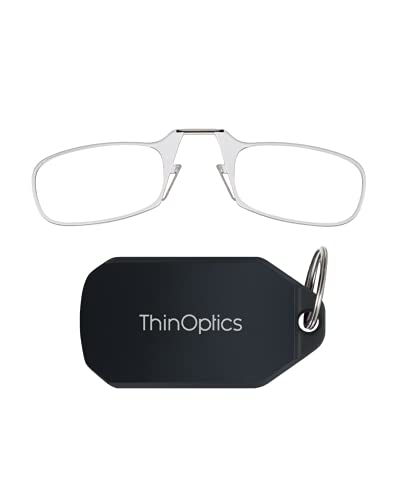 ThinOptics Keychain Case and Readers Rectangular Reading Glasses, Black, 44 mm + 2.5