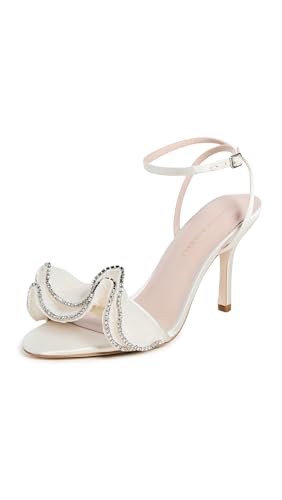 Loeffler Randall Women's Estella Pleated Ruffle High Heel Sandals with Ankle Strap, Pearl/Rhinestone, White, Off White, 7 Medium US