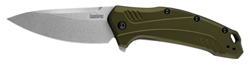 Kershaw Link Olive Stonewash Pocketknife, 3.25' Magnacut Steel Drop Point Blade, Assisted One-Handed Flipper Opening, Folding EDC, Stainless Steel, olive green
