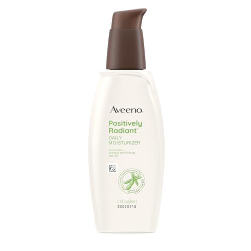 Aveeno Positively Radiant Face Moisturizer with SPF 30 Sunscreen, Hydrating Facial Moisturizer with Soy Extract to Visibly Improve Skin Tone and Texture, Hypoallergenic Formula, Oil-Free, 2.3 FL OZ