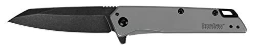 Kershaw Misdirect Pocketknife; 2.9 in. 4Cr13 Black-Oxide Blackwash Finish Blade, Stainless Steel Stonewash Finish Handle Equipped with SpeedSafe Assisted Opening, Flipper and Frame Lock (1365)