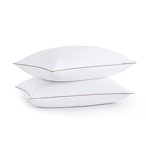 puredown Goose Feathers Down Pillows - Made in USA Soft Fluffy Medium Firm Hotel Pillow, 100% Cotton Cover, Luxury Bed Pillows Standard Size Set of 2 for Back, Stomach or Side Sleeper.