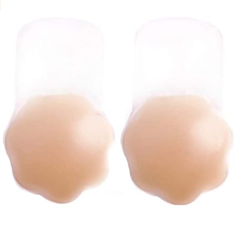 BeeSpring Silicone Reusable Nipplecovers Flower Petal 3.9 Inch Invisible Boobtape Pasties Chest Cover Nipple Covers Sticky Patch Adhesive Stickers Push up Tape Nippleless for Women - 3.9' White