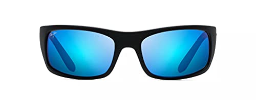 Maui Jim Men's and Women's Peahi Polarized Wrap Sunglasses, Black Matte Rubber/Blue Hawaii, Large