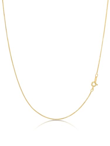 KEZEF 18k Gold Over Sterling Silver 1mm Box Chain Necklace Made in Italy 18 Inch