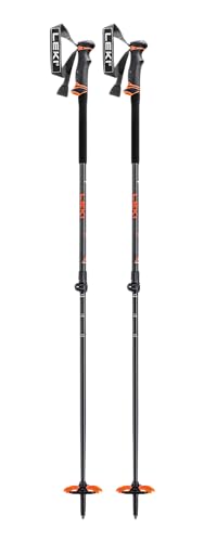 LEKI Helicon Lite Aluminum Adjustable Lightweight Ski Poles for Backcountry Skiing & Snowboarding - Dark Anthracite-Neonorange-Black - 110-145 cm