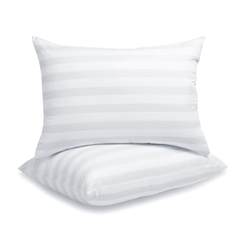 LAVANCE Pillows Queen Size Set of 2 Hotel Collection Pillows 3D Down Alternative Fiber Filling Soft Bed Pillows for Back, Stomach or Side Sleepers-1.2' White Striped, 20'x28'