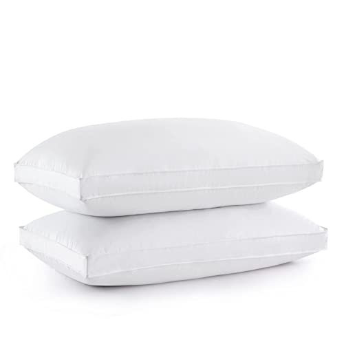 puredown Goose Feather Down Pillow Gusseted Bed Pillows for Sleeping 100% Cotton Shell Set of 2 King Size