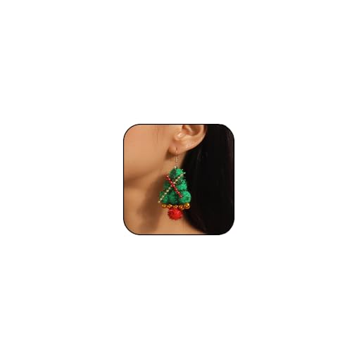 Christmas Tree Earrings for Women Girls Colorful Xmas Elk Drop Earrings Handmade Red Green Festive Holiday Earring Christmas Jewelry Gifts (C-Christmas Tree Ball)