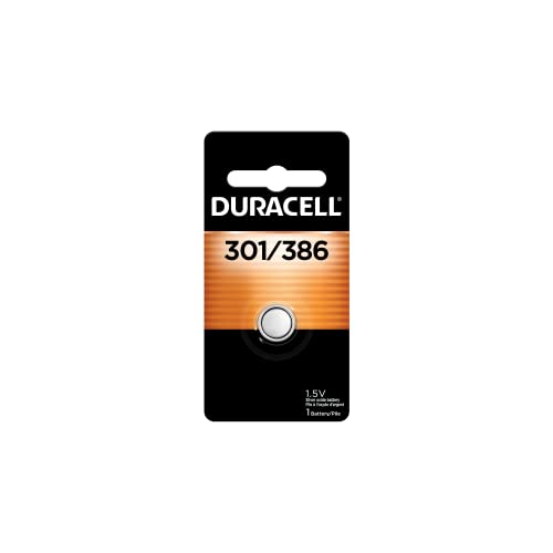 Duracell 301/386 Silver Oxide Button Battery, 1 Count Pack, 301/386 Battery, Long-Lasting for Watches, Medical Devices, Toys, and More