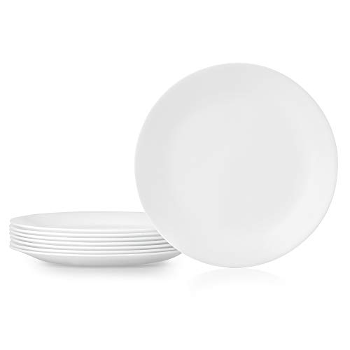 Corelle Vitrelle 8-Piece Dinner Plates Set, Triple Layer Glass and Chip Resistant, Lightweight Round Plates, Winter Frost White