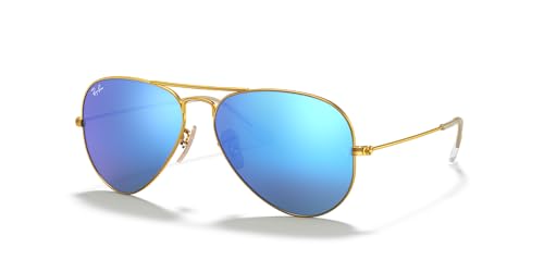 Ray-Ban RB3025 Classic Aviator Sunglasses, Matte Gold/Grey Mirrored Blue, 58 mm