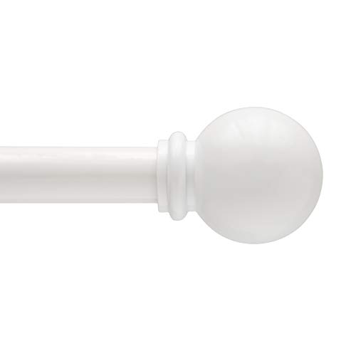 Kenney KN71702 Chelsea Ball End Standard Decorative Window Curtain Rod, 28-48' Adjustable Length, White Finish, 5/8' Diameter Steel Tube, 1-Pack