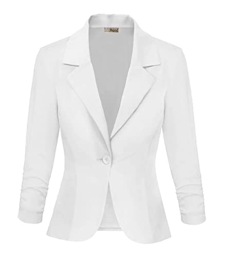 Hybrid & Company Women's Lightweight Casual Work Office Stretch Ponte Cardigan Blazer Jacket JK1131 White Large