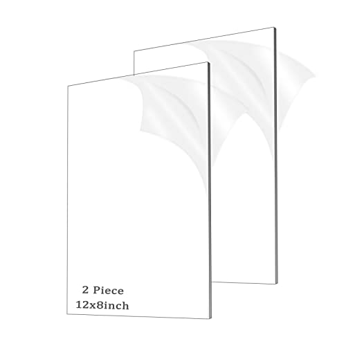 ADTDA 2 Pieces 1/8' Thick (3mm) Acrylic Sheets,Clear Cast Plexiglass 8” x 12” with Protective Paper for Signs DIY Display Projects,Craft,Photo Frames