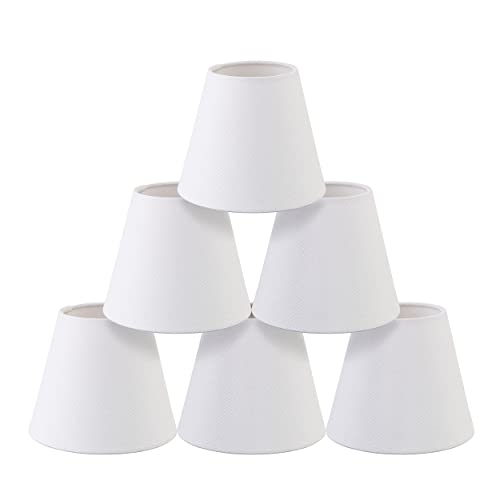 Senmao Home Decor Chandelier Shades Set of 6,Small lamp Shades clip on bulb, mini lamp shade with White Linen Dia 3.5'Top x 6'Bottom x 5'H (White, 3.5x6x5')