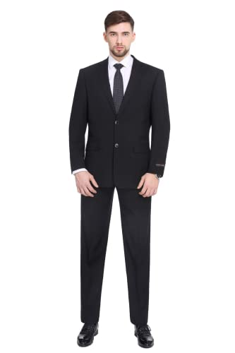 P&L Men's Two-Piece Classic Fit Office 2 Button Suit Jacket & Pleated Pants Set,Black,58 Long / Waist 54'