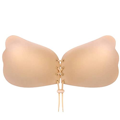 MITALOO Sticky Push Up Adhesive Invisible Backless Bra Magic Nipple Covers Strapless Bra Beige