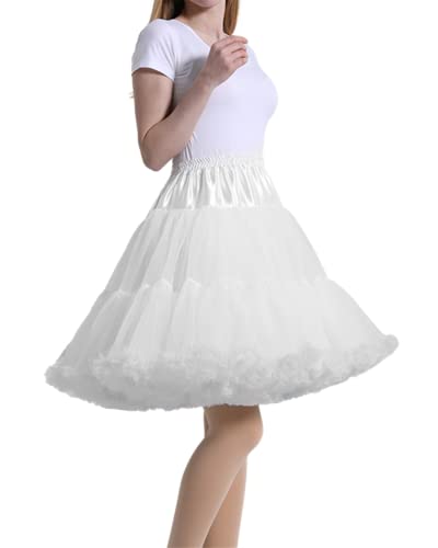 Women's Petticoat Tutu Skirts Elastic Waist Chiffon Princess Soft Ballet Dance Cosplay Skirt (White-Long)