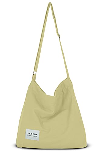 Your Cozy Women's Retro Large Size Cotton Shoulder Bag Hobo Crossbody Handbag Casual Tote For Shopping and Travel (Cream)
