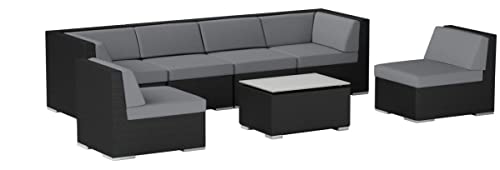 Ohana Collection 7-Piece Outdoor Patio Furniture Sectional Conversation Set, Black Wicker with Gray Cushions - No Assembly with Free Patio Cover