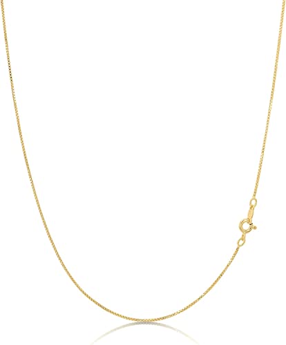 KEZEF 18k Gold over Sterling Silver 1mm Box Chain Necklace Made in Italy 15 Inch