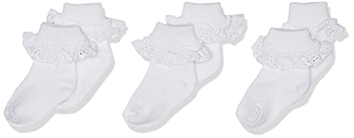 Jefferies Socks baby girls Newborn Eyelet Lace 3 Pair Pack infant and toddler socks, White, 12-24 Months US