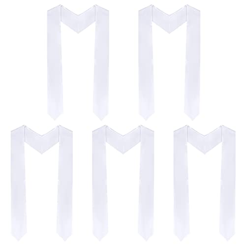 Tongcloud 5pcs 70 Inch Unisex Graduation Stole Sash Adult Graduation Stole Plain Graduation Honor Satin Stole for Men Women (White)