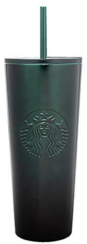 Starbucks Stainless Steel 24-Ounce Double Walled Cold Cup Tumbler Plastic Lid 2020 Black Green