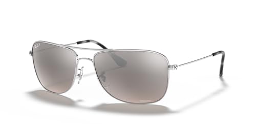 Ray-Ban RB3543 Chromance Aviator Sunglasses, Silver/Polarized Grey Mirrored Silver, 59 mm + 0