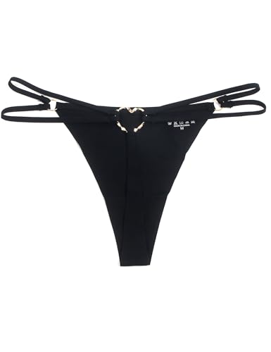 ohyeah Black Sexy G-String Thongs Heart Panites Low Rise Underwear for Women High Cut Micro Thong Strappy Panties Size 8