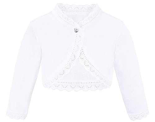 Lilax Little Girls' Knit Long Sleeve Button Closure Bolero Cardigan Shrug 2T White