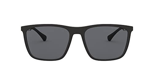 Emporio Armani Men's EA4150 Rectangular Sunglasses, Rubber Black/Grey, 59 mm